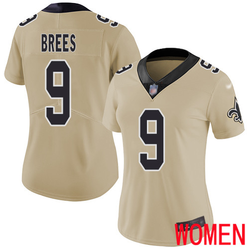 New Orleans Saints Limited Gold Women Drew Brees Jersey NFL Football #9 Inverted Legend Jersey->youth nfl jersey->Youth Jersey